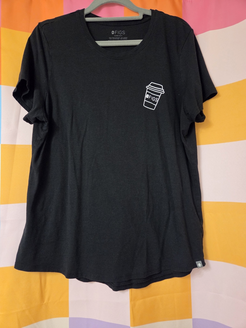 Figs Black Tee with White Coffee Cup Logo